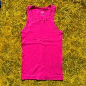 COS, ribbed tank in bright pink, size small